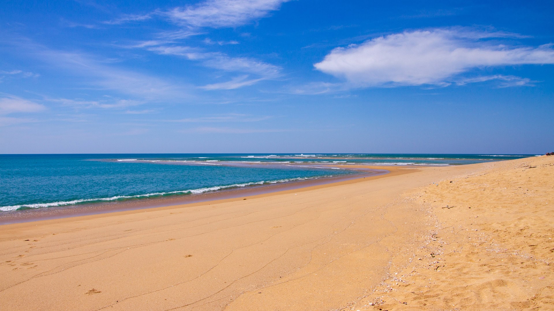 Sai Kaew Beach Phuket sandbar and shallow water pattern at the Pak Phra Strait.
