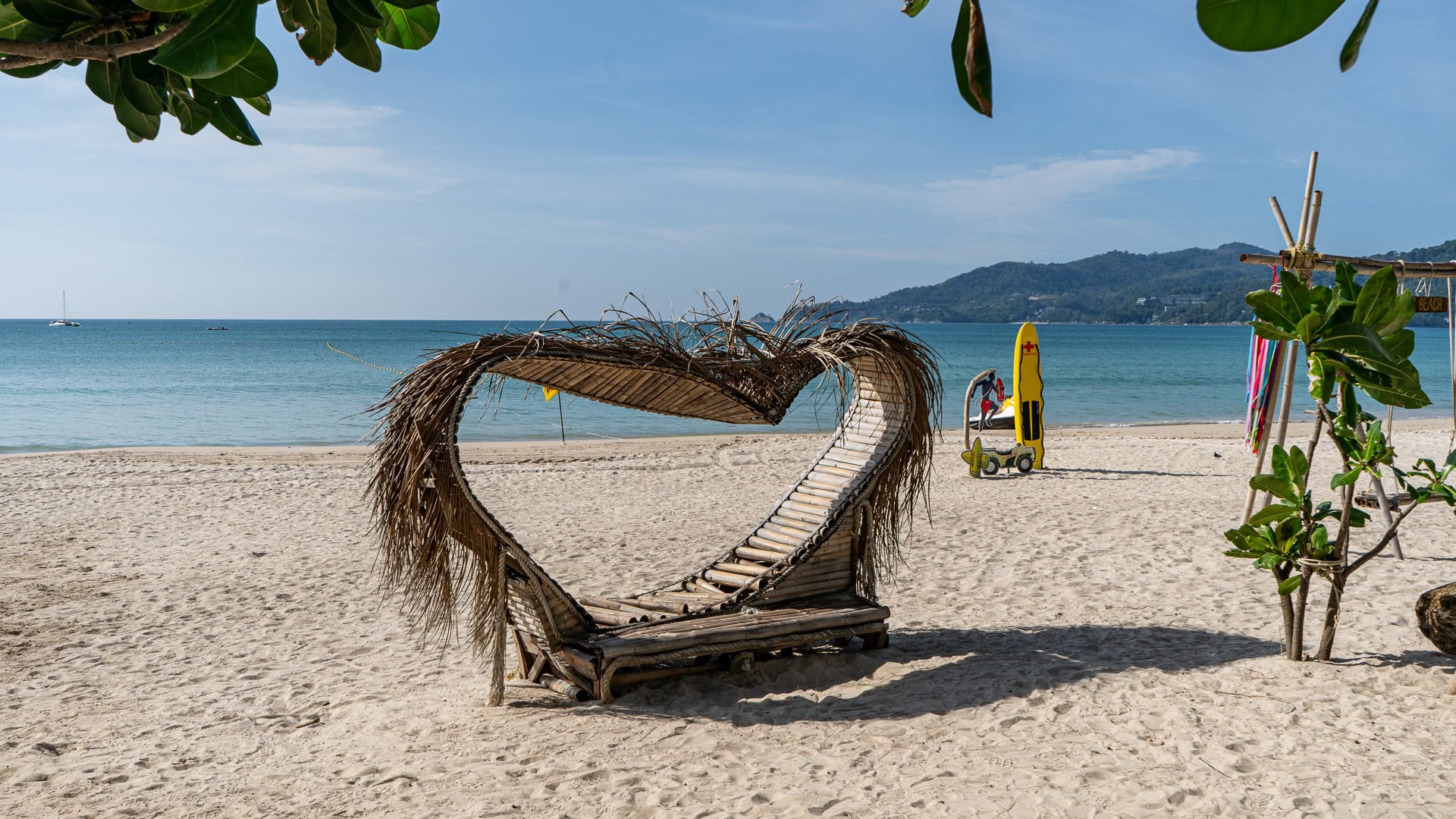 Patong Beach Phuket wooden beach seating structure on white sand