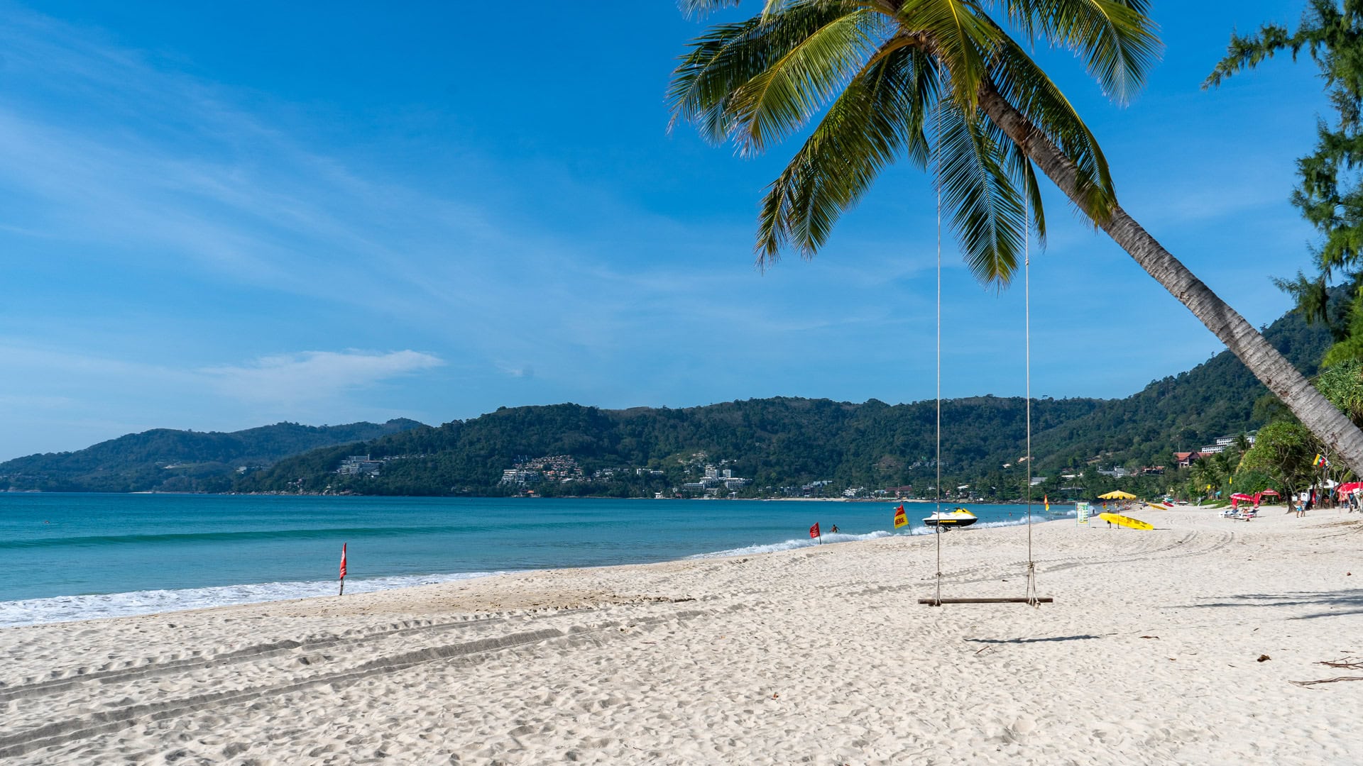 Patong Beach Phuket palm tree swing facing the sea