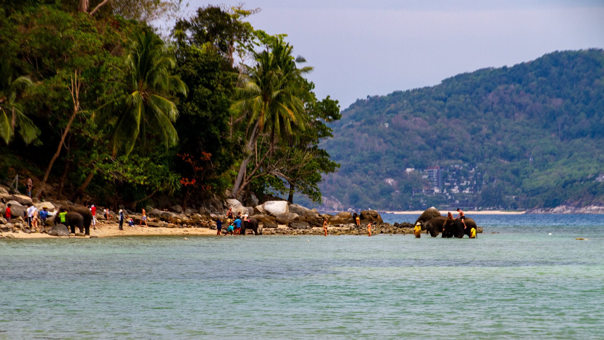 Tri Trang Beach Phuket narrow beach with shallow water at low tide