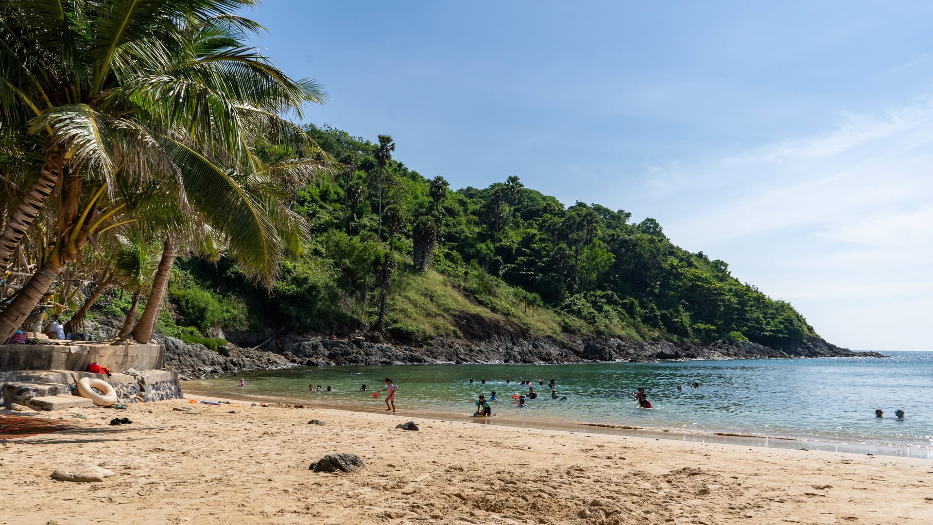 Yanui Beach Phuket rocky outcrop used for snorkeling access